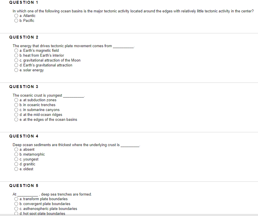Solved QUESTION 1 In which one of the following ocean basins | Chegg.com