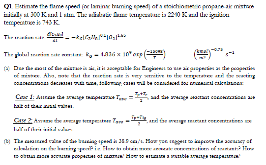 Solved Q1. Estimate the flame speed (or laminar buming | Chegg.com