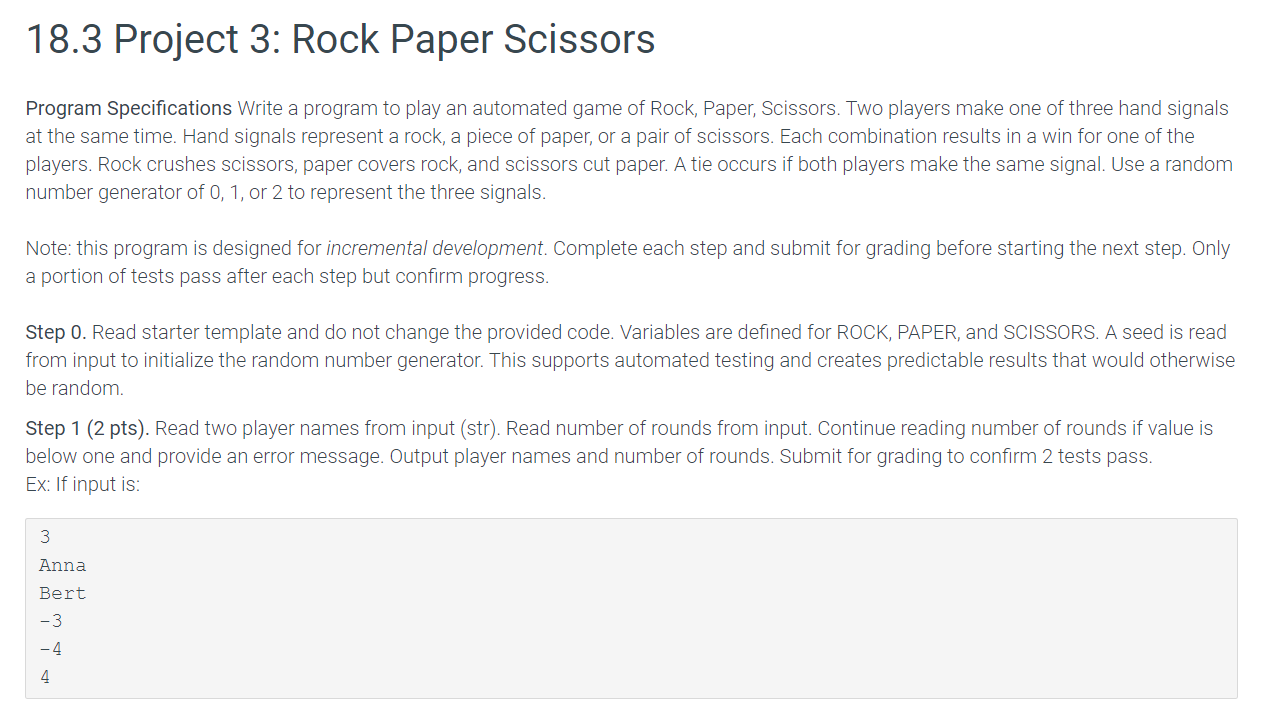 Solved 18.3 Project 3: Rock Paper Scissors Program | Chegg.com