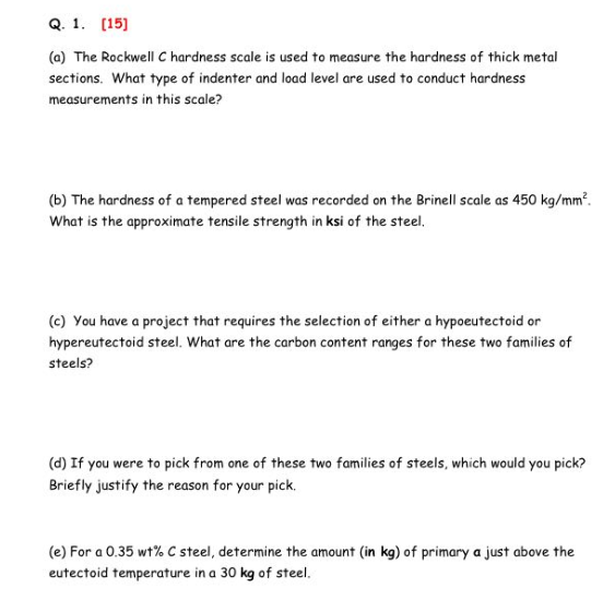 Solved Q. 1. [15 (a) The Rockwell C hardness scale is used | Chegg.com