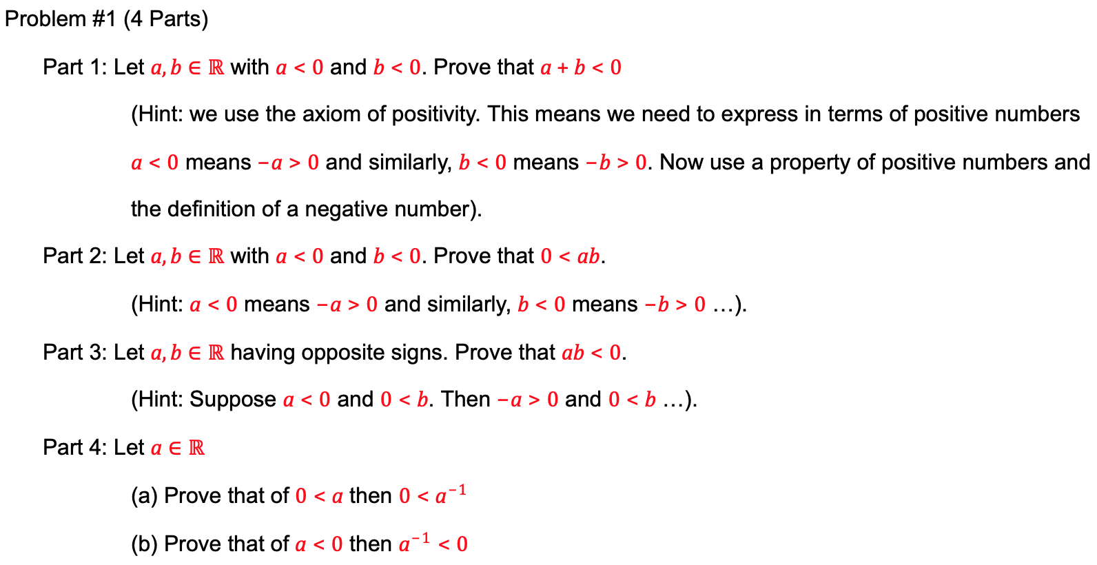 Solved Problem #1 (4 Parts) Part 1: Let A, B E R With A