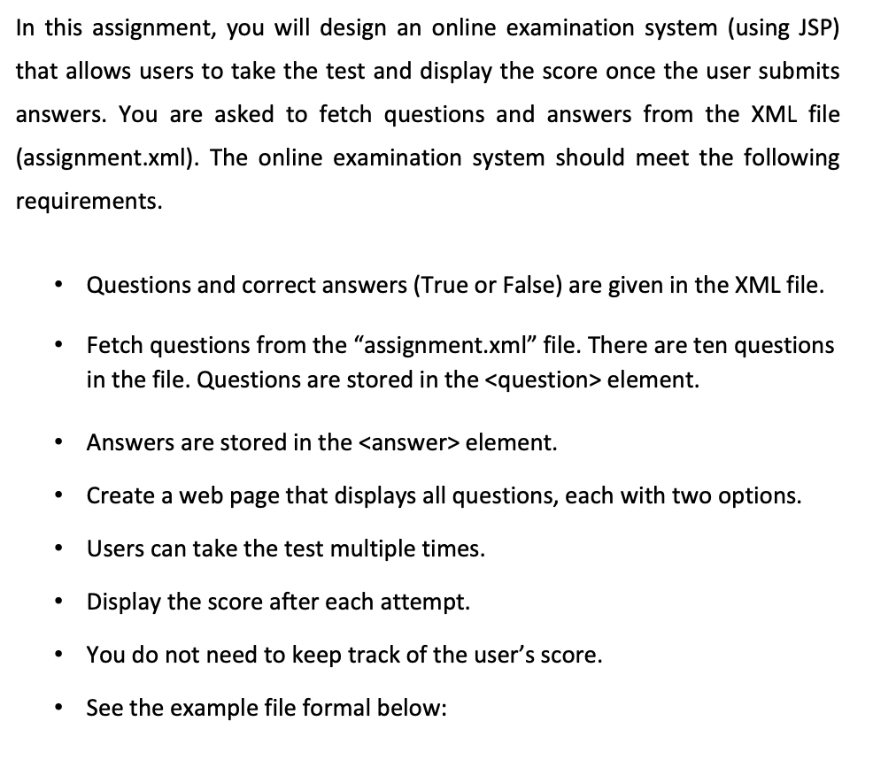 xml assignment questions