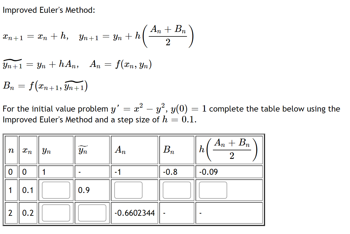 Solved Improved Euler's Method: In+1 = xn +h, Yn+1 = Yn + h | Chegg.com