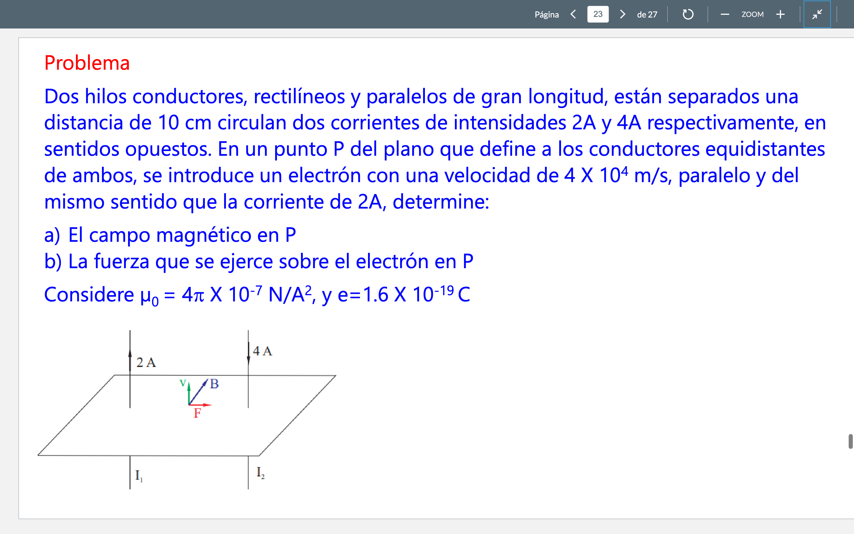 Solved Problema Dos Hilos Conductores, Rectilíneos Y | Chegg.com