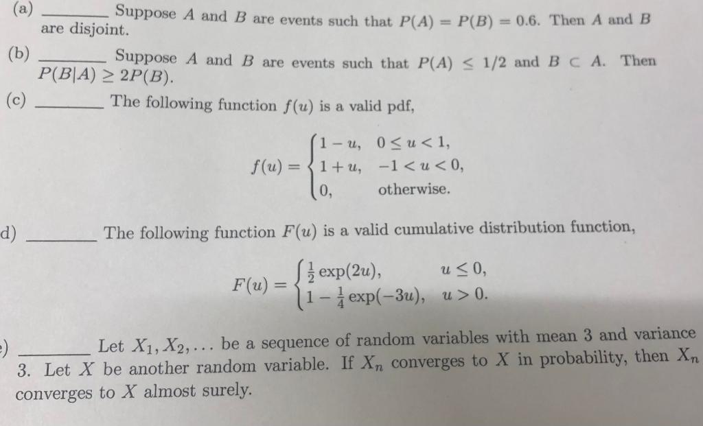 Solved (a) Suppose A and B are events such that | Chegg.com