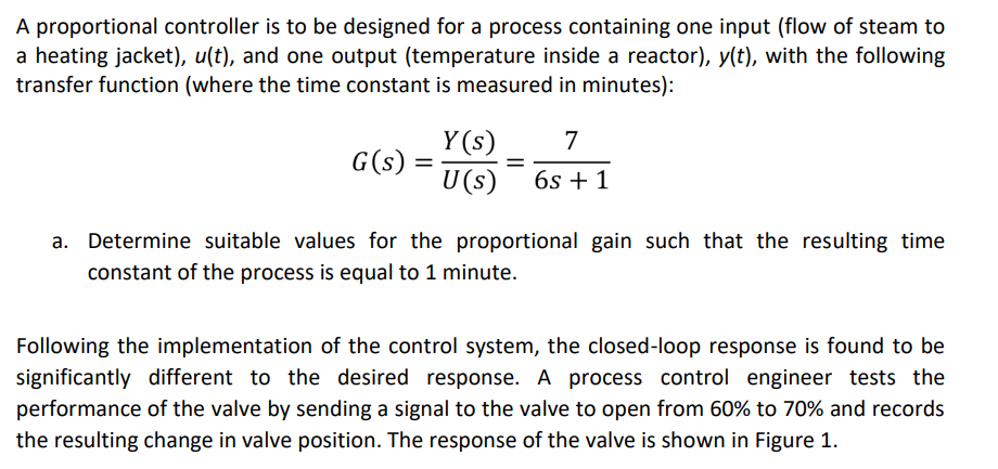 Solved A proportional controller is to be designed for a | Chegg.com