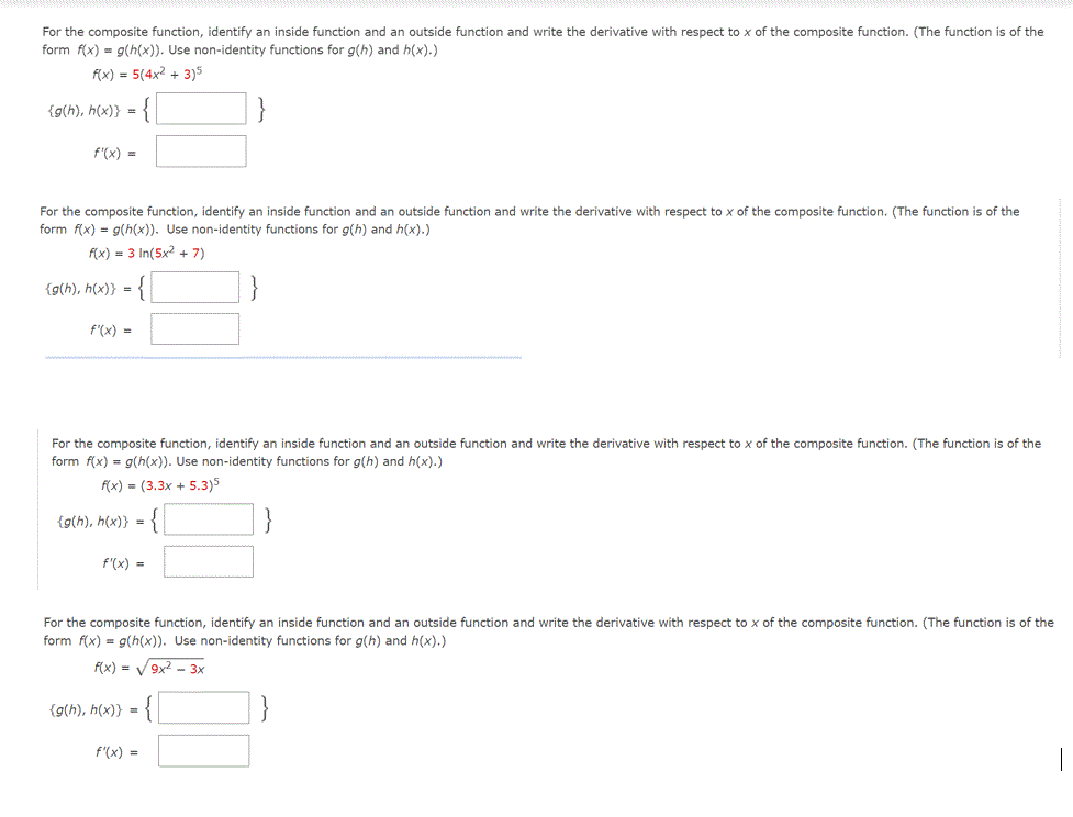 Solved For the composite function, identify an inside | Chegg.com