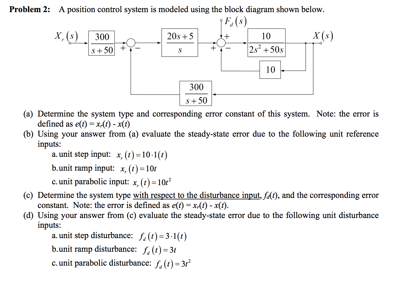 Solved Problem 2: A position control system is modeled using | Chegg.com