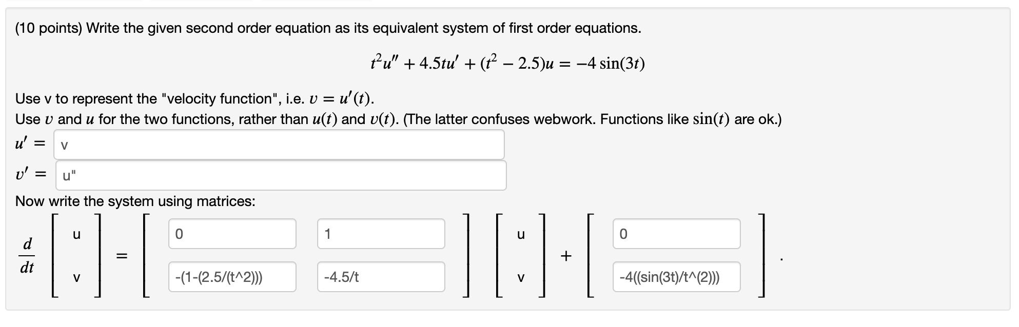 Solved (10 points) Write the given second order equation as | Chegg.com