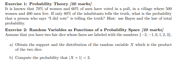 Exercise 1: Probability Theory [20 marks] It is known | Chegg.com