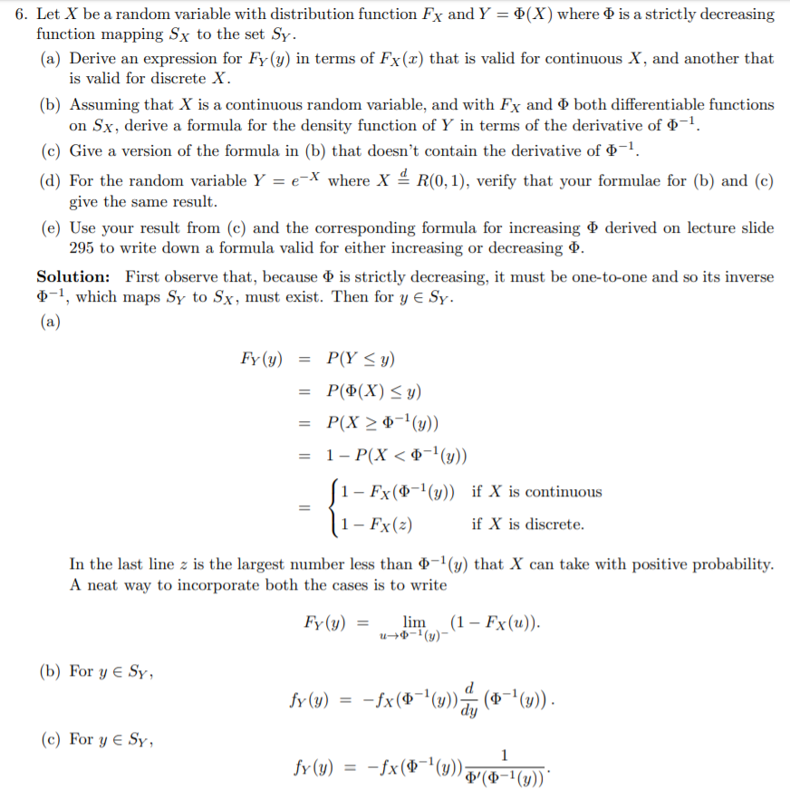 Solved 6 Let X Be A Random Variable With Distribution Fu Chegg Com