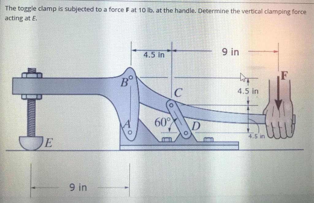 Solved The toggle clamp is subjected to a force Fat 10 lb.