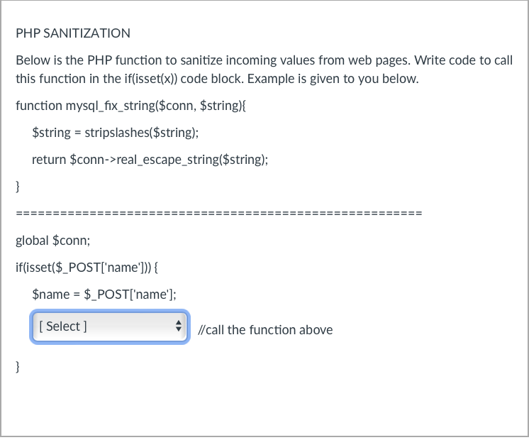 Solved PHP SANITIZATION Below is the PHP function to | Chegg.com