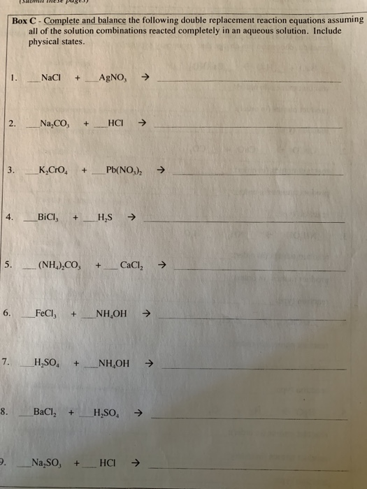 Solved Box B- Write the complete balanced chemical equation | Chegg.com