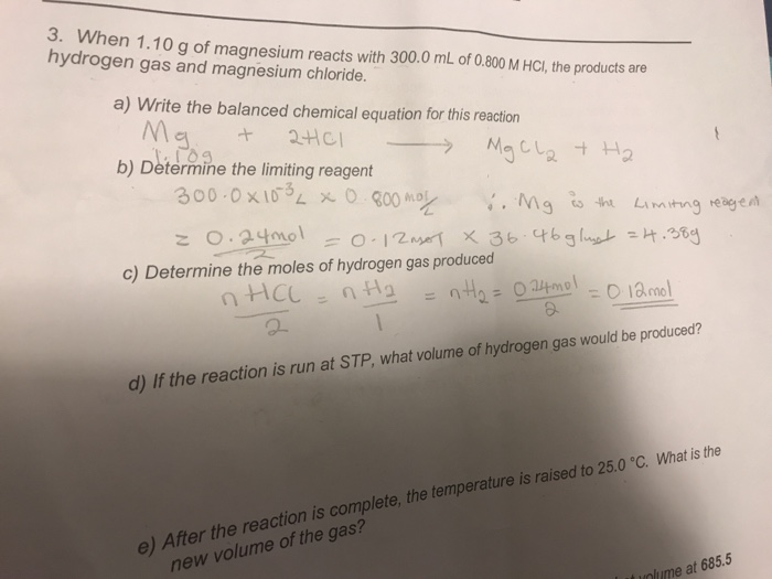 Solved 3. When 1.10 g of magnesium reacts with 300.0 mL of | Chegg.com