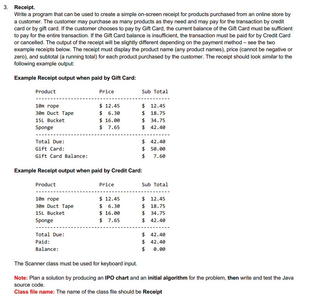 Solved 3. Receipt. Write a program that can be used to | Chegg.com