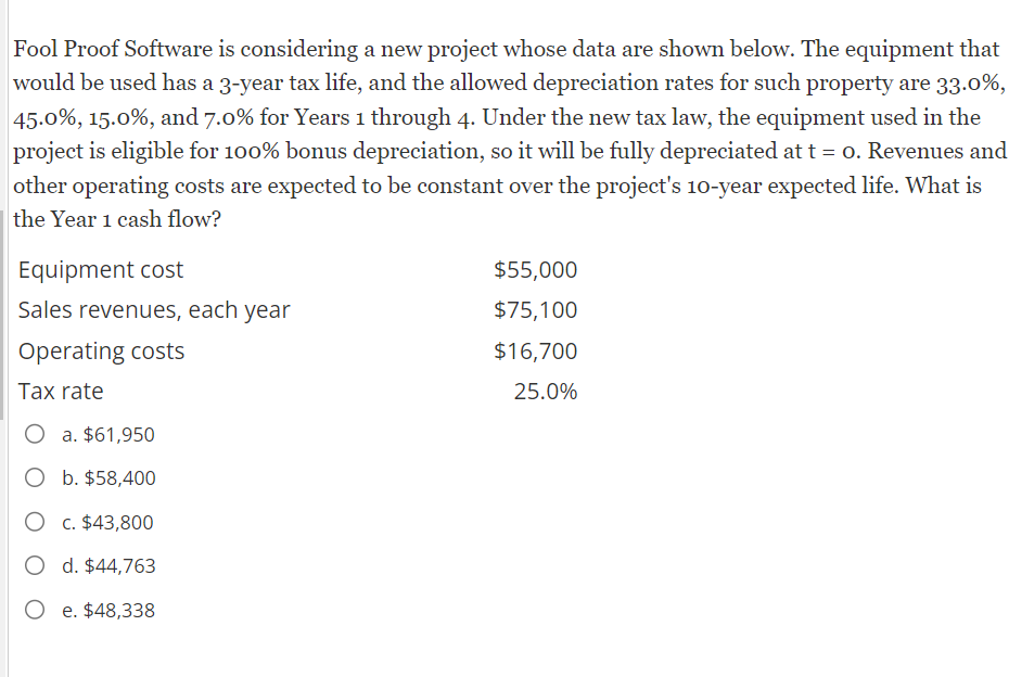 Solved Fool Proof Software is ﻿considering a new project | Chegg.com