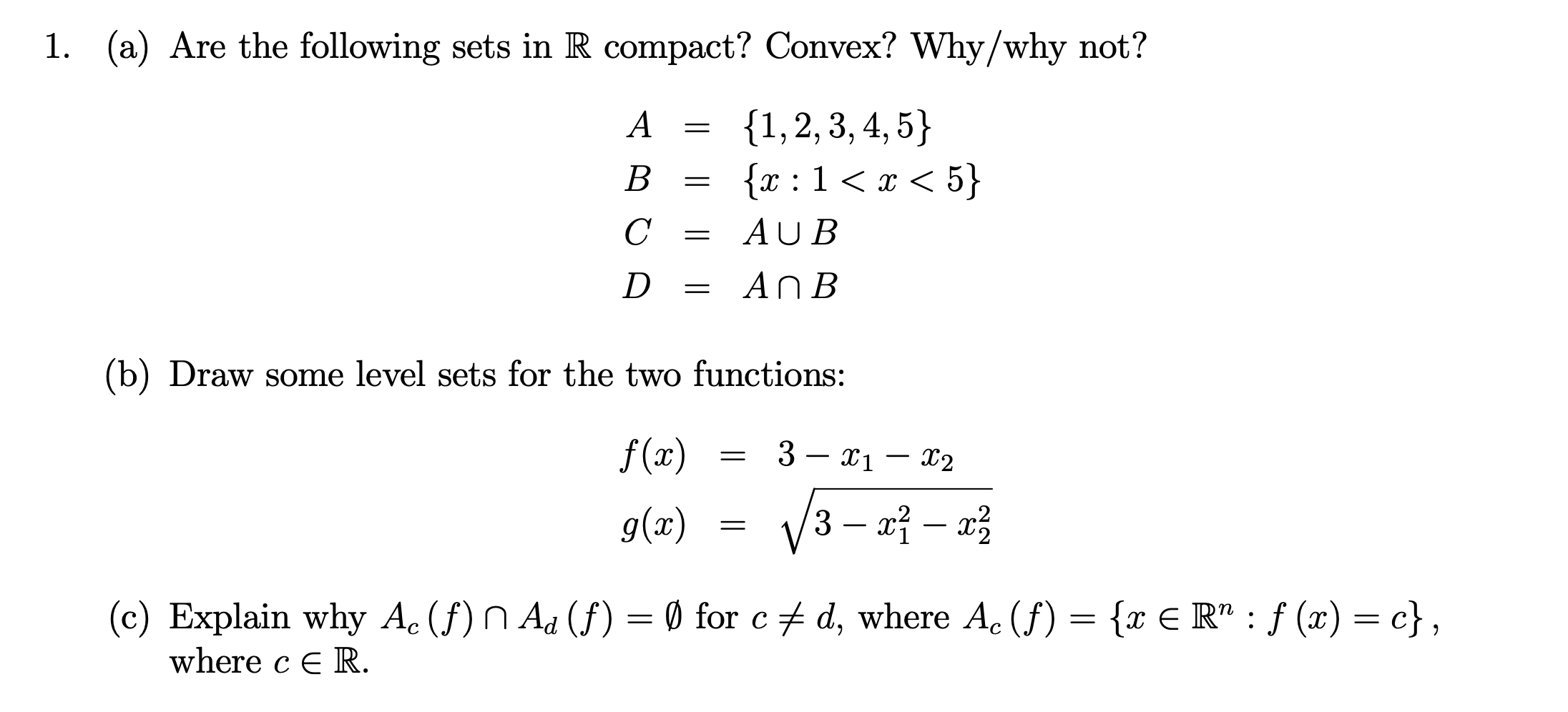 Solved 1. (a) Are the following sets in R compact? Convex? | Chegg.com
