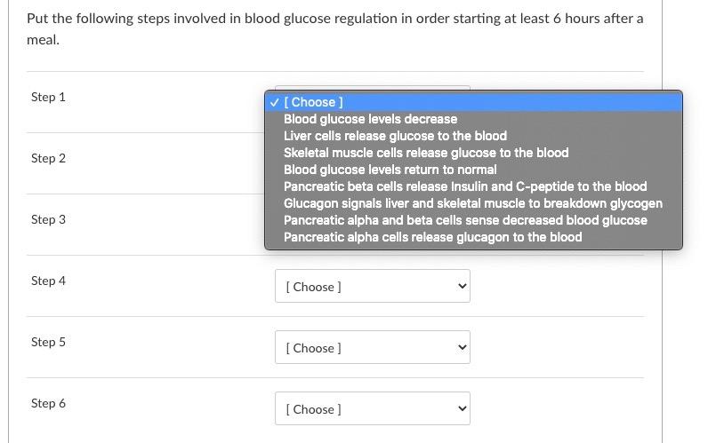 Solved Put the following steps involved in blood glucose | Chegg.com