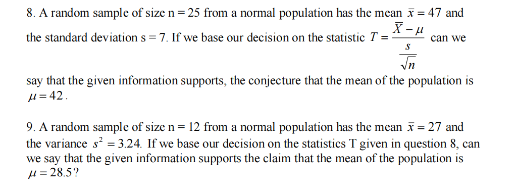 Solved 8. A random sample of size n=25 from a normal | Chegg.com