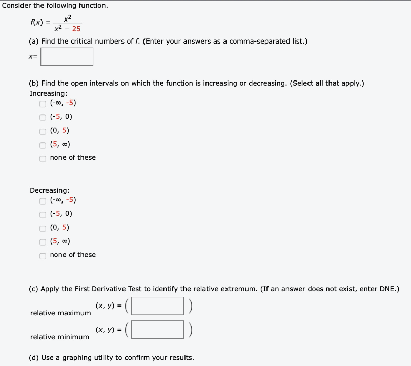 Solved Consider The Following Function F x X2 25 a Chegg