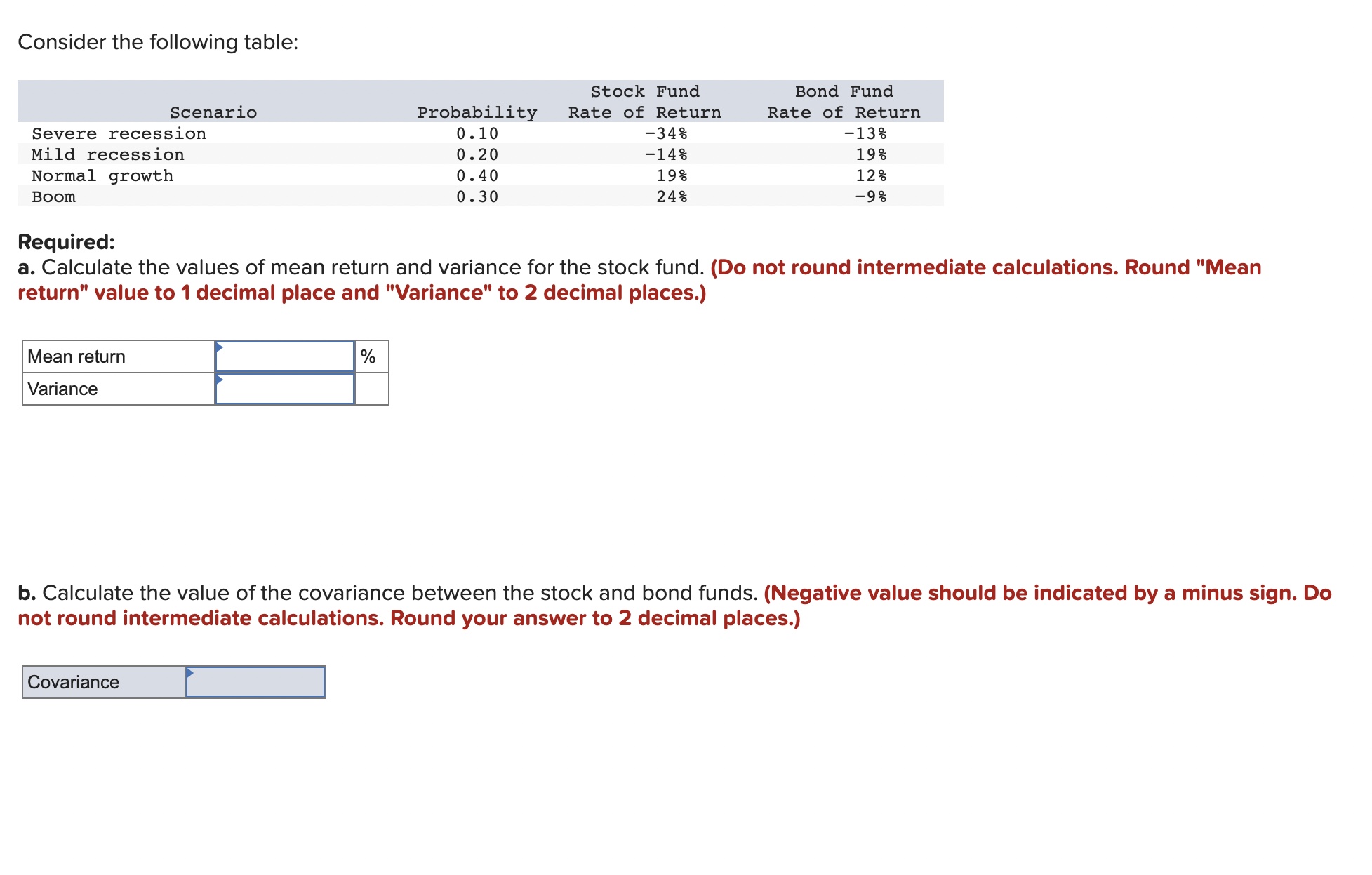 Solved Consider The Following Table: ﻿Scenario Probability | Chegg.com