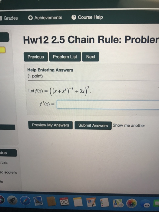 Solved Grades Achievements Course Help Hw12 2.5 Chain Rule: | Chegg.com