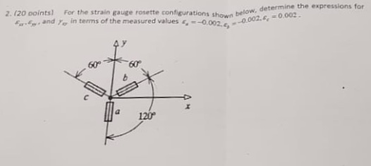 Solved 2. (20 points for the strain gauge rosette | Chegg.com
