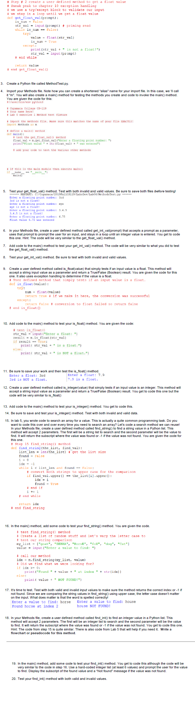 Solved 1. Create a Python file called Methods.py. 2. Create | Chegg.com