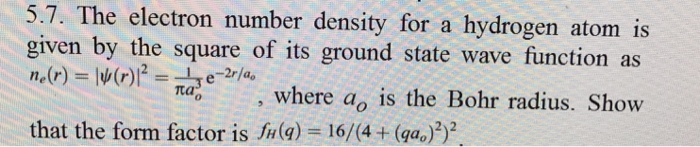 Solved The electron number density for a hydrogen atom is | Chegg.com