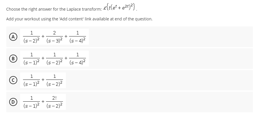 Solved Choose The Right Answer For The Laplace Transform Chegg Com