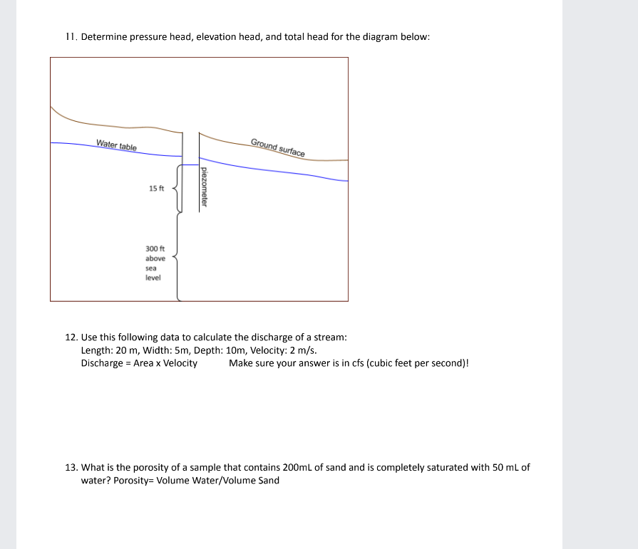 Solved 11. Determine pressure head, elevation head, and | Chegg.com