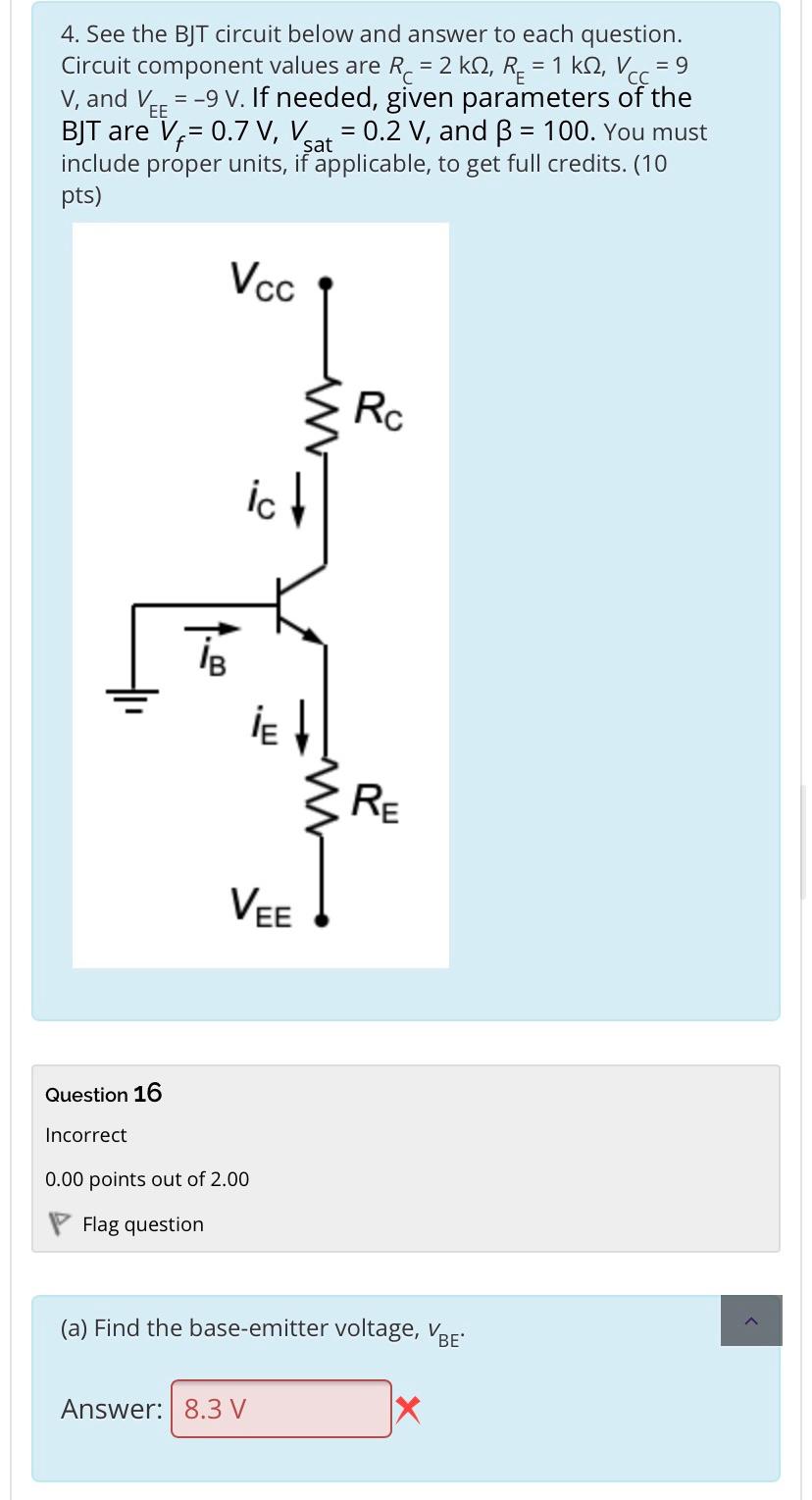 Solved 4. See the BJT circuit below and answer to each | Chegg.com