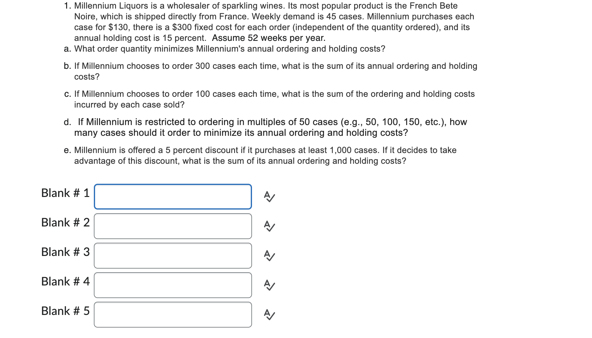 Solved Millennium Liquors is a wholesaler of sparkling
