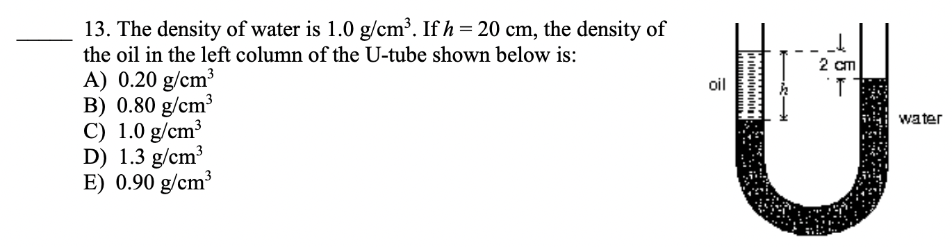 Solved 2 CTI oil 'T 13. The density of water is 1.0 g/cm². | Chegg.com