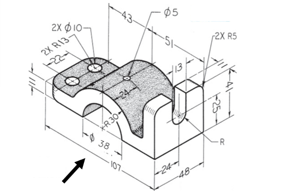 Solved Question: Draw the front view (indicated by the | Chegg.com