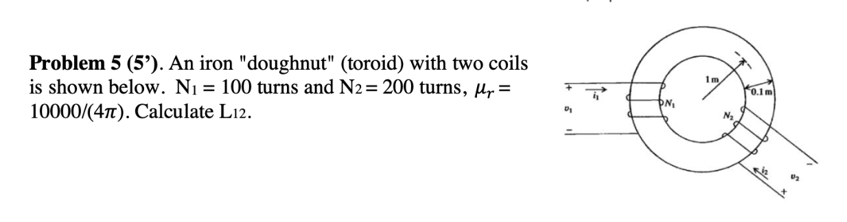 Solved Problem 5 (5'). An Iron "doughnut" (toroid) With Two | Chegg.com