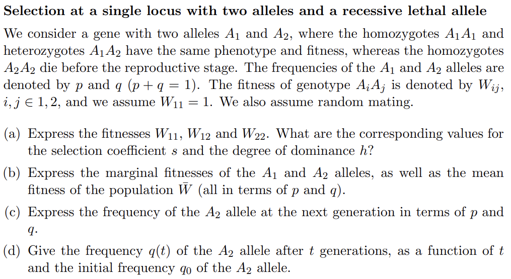 Solved Selection at a single locus with two alleles and a | Chegg.com