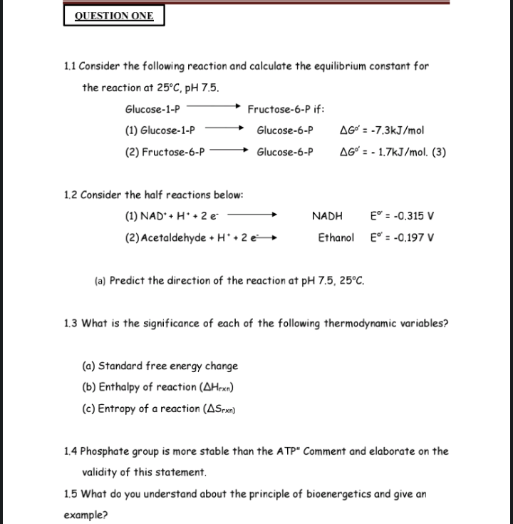 Solved 1.1 Consider The Following Reaction And Calculate The | Chegg.com