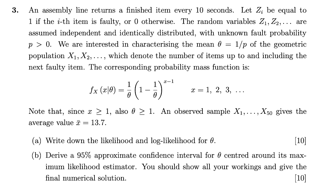 Solved 3. An assembly line returns a finished item every 10 | Chegg.com