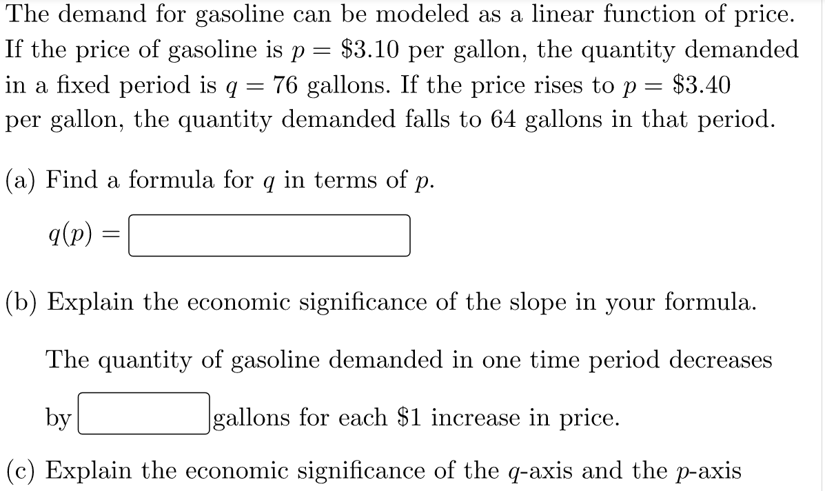Solved The demand for gasoline can be modeled as a linear | Chegg.com