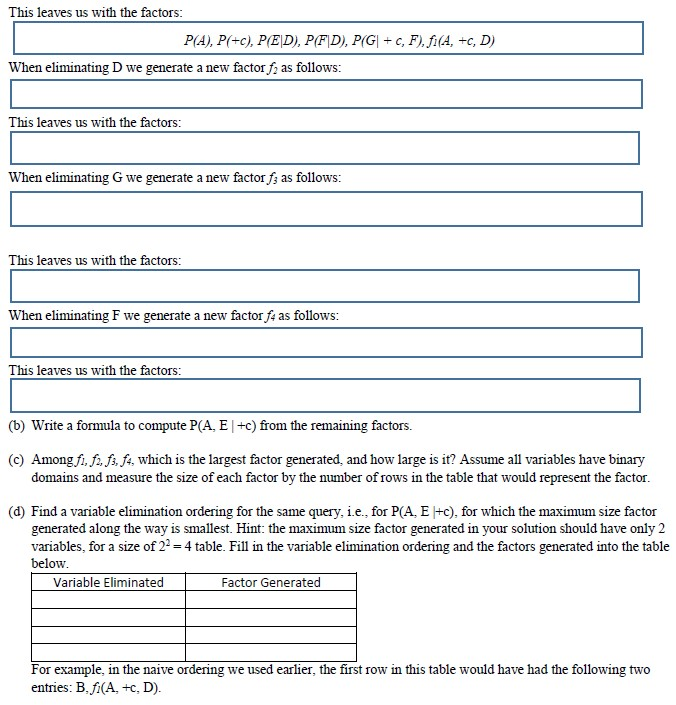 Question 3 Variable Elimination A For The Baye Chegg Com