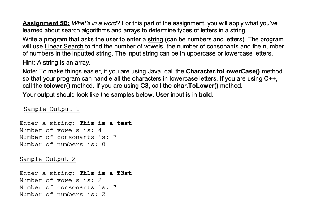 Solved Assignment 5B: What's in a word? For this part of the | Chegg.com