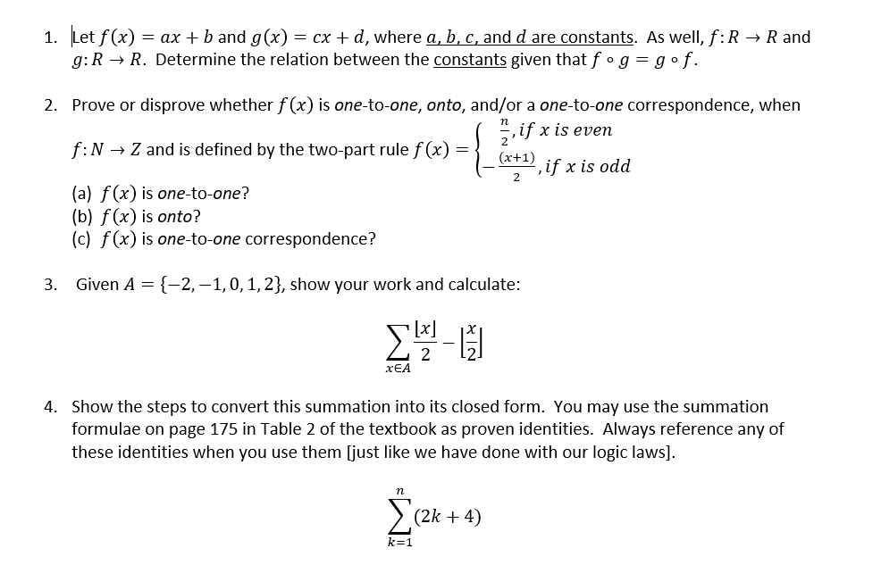 Solved 1 Let F X Ax B And G X Cx D Where A B Chegg Com