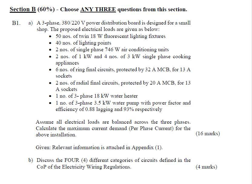 Solved Section B (60%) - Choose ANY THREE Questions From | Chegg.com