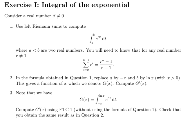 Solved Exercise I: Integral of the exponential Consider a | Chegg.com