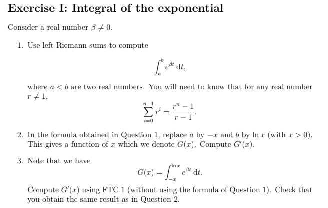 Solved Exercise I: Integral Of The Exponential Consider A | Chegg.com