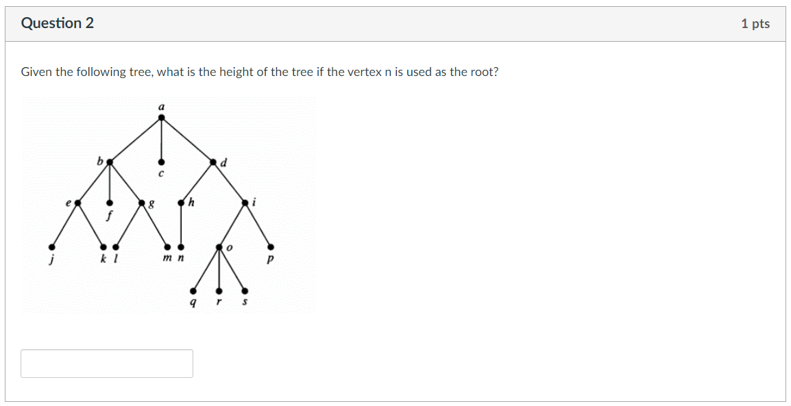 Solved Question 2 1 pts Given the following tree, what is | Chegg.com