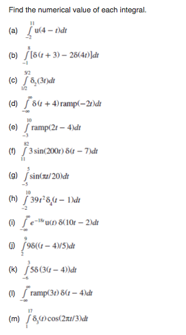 Solved Find the numerical value of each integral. (a) (u(4 – | Chegg.com