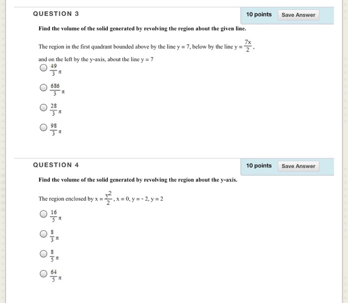 Solved QUESTION 3 10 points Save Answer Find the volume of | Chegg.com